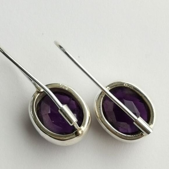 Modernist sterling silver checkerboard cut Amethyst drop earrings 🆕 - Picture 4 of 7